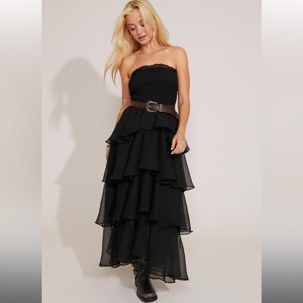 Smocked strapless tiered dress